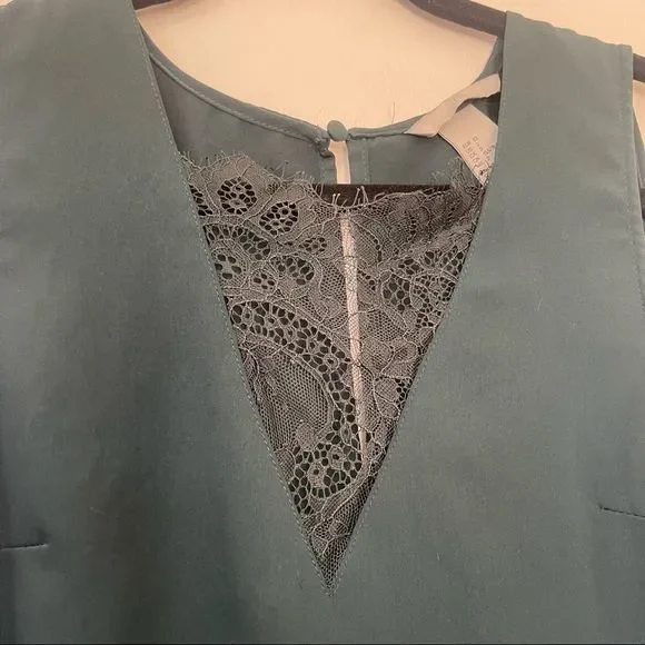H&M Green/Teal Lace V-Neck Short Sleeve Casual Business Shirt Tank Top - Picture 12 of 14